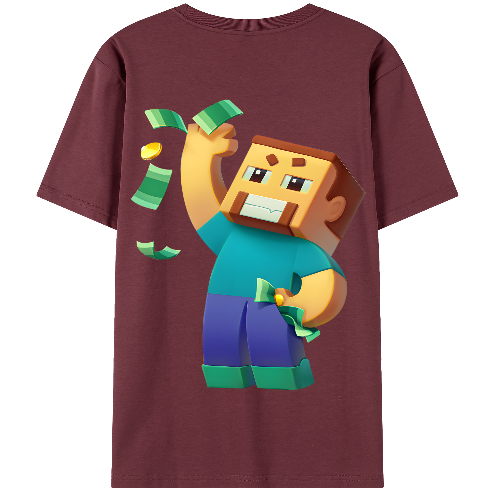 （画像用） マインクラフト ブロックの世界 Minecraft MC Block world 綿100％半袖Tシャツ（背面プリント）